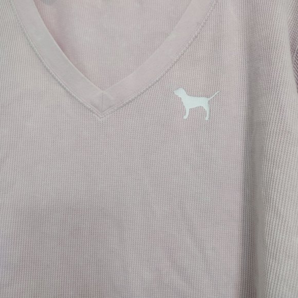 PINK Victoria's Secret oversized pink waffle cropped long-sleeve top, XS - Picture 4 of 5